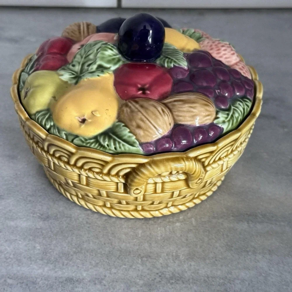 Vintage Erphila Fruit Basket Trinket Dish‎ w/ Lid – Czechoslovakia Porcelain MCM